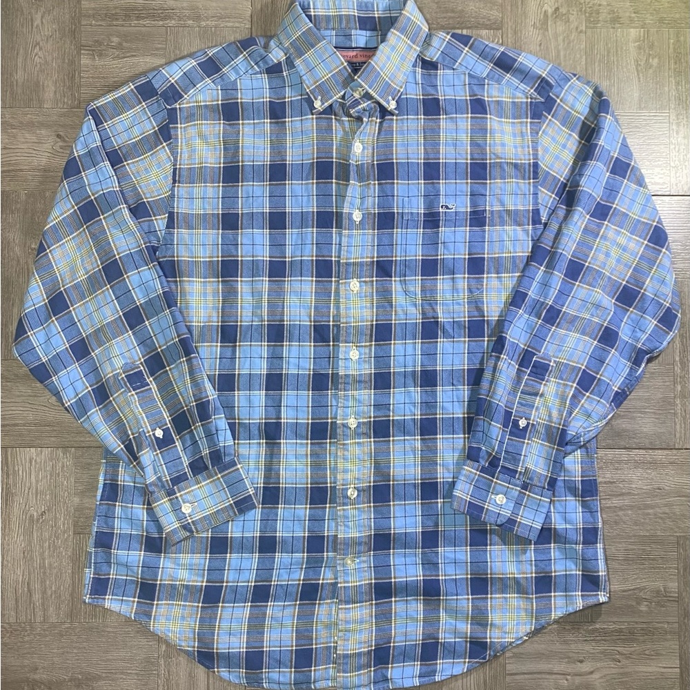 Vineyard Vines Men's Button Down Tucker Shirt Blue Plaid 100% Cotton - Large L